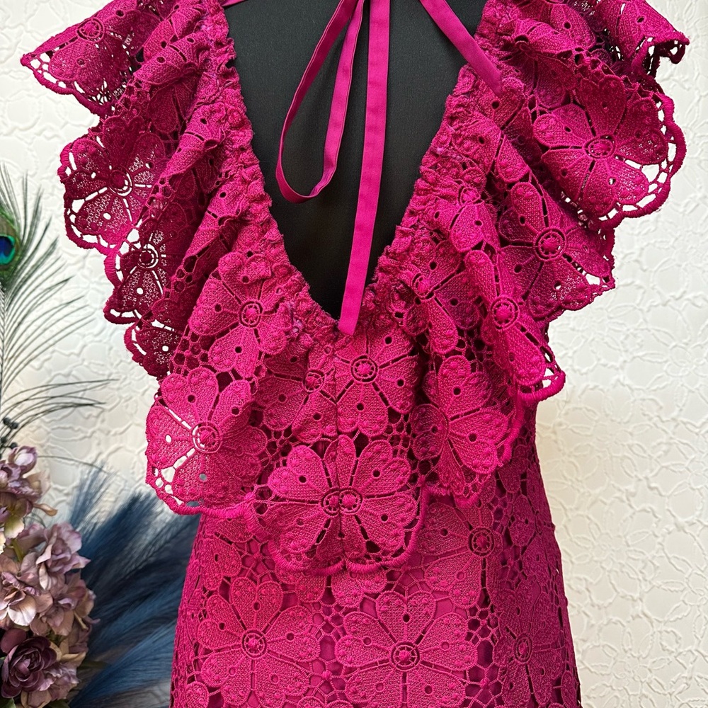 Kate Spade Beetjuice Magenta Pink Spade Lace Mini Dress (12)‼️NWOT‼️ - Picture 11 of 15